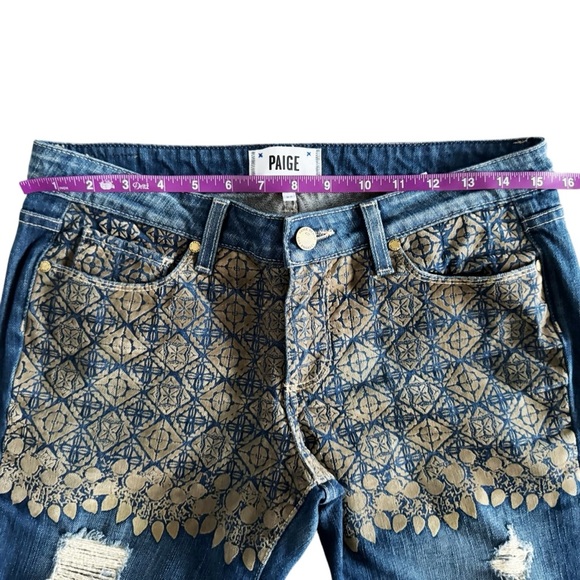 Paige Jimmy Jimmy distressed skinny Jeans women’s sz 27 gold  boho artsy unique - Picture 4 of 15